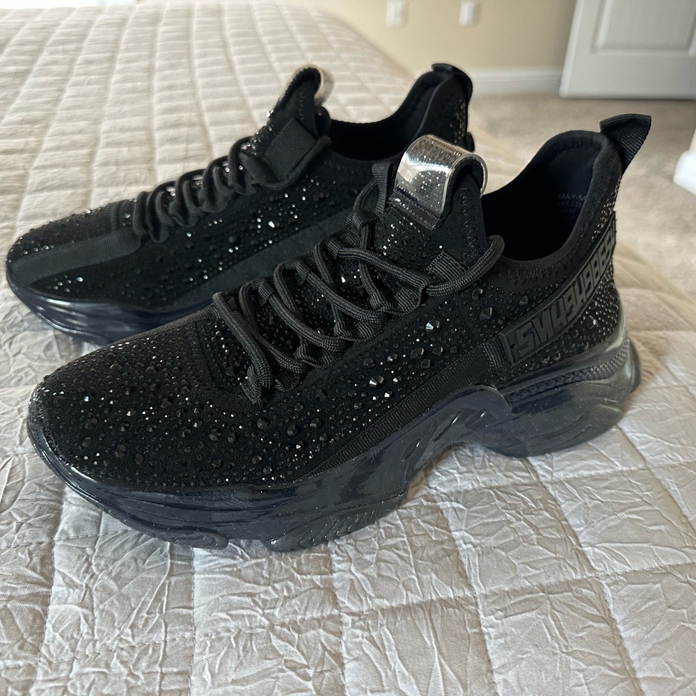 Steve Madden Maxima black rhinestone sneakers, women’s size 9.5